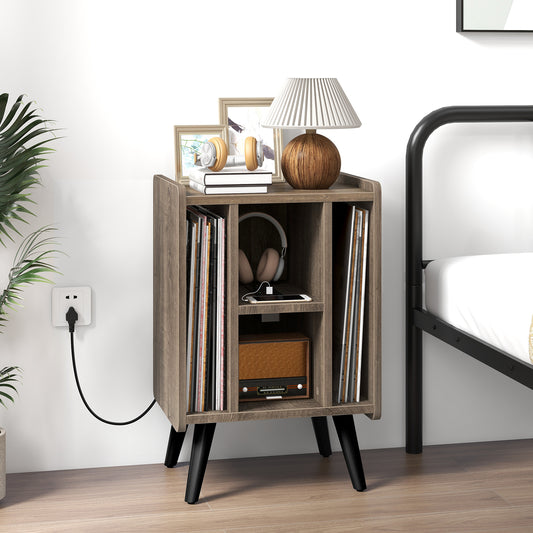 Vinyl Record Storage Turntable Stand with 4 Open Shelves, Gray File Cabinets Gray at Gallery Canada