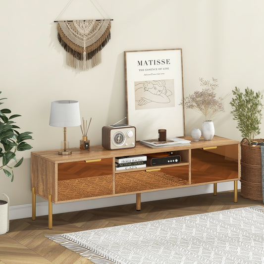 Mirrored TV Stand For 65 Inch TV, With Tabletop And 2 Cabinets, Natural Entertainment Centers & TV Stands Natural at Gallery Canada