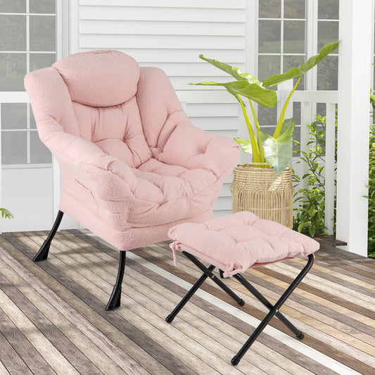 Modern Accent Chair, Folding Footrest, Head Pillow, Pink Accent Chairs Pink at Gallery Canada