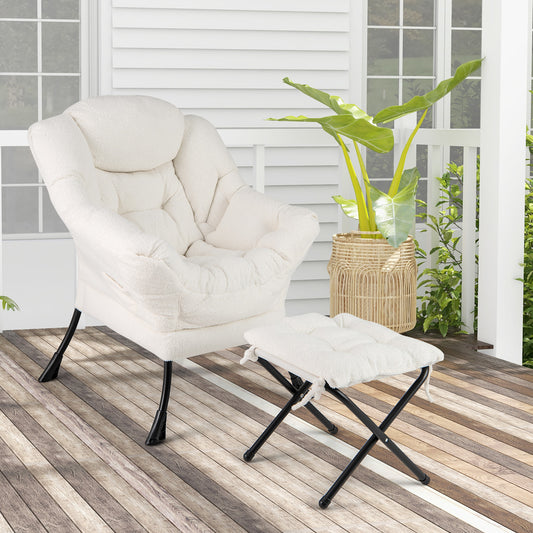 Modern Accent Chair With Folding Footrest, Head Pillow, Beige Accent Chairs Beige at Gallery Canada