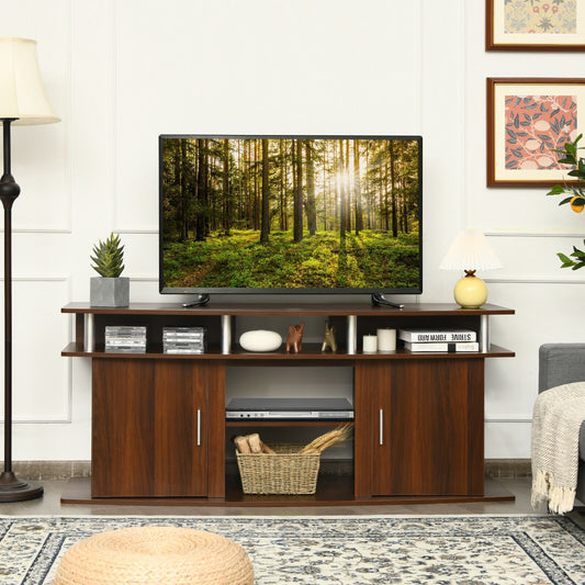 63 Inch TV Entertainment Console With 2 Cabinets, Walnut Entertainment Centers & TV Stands Walnut at Gallery Canada