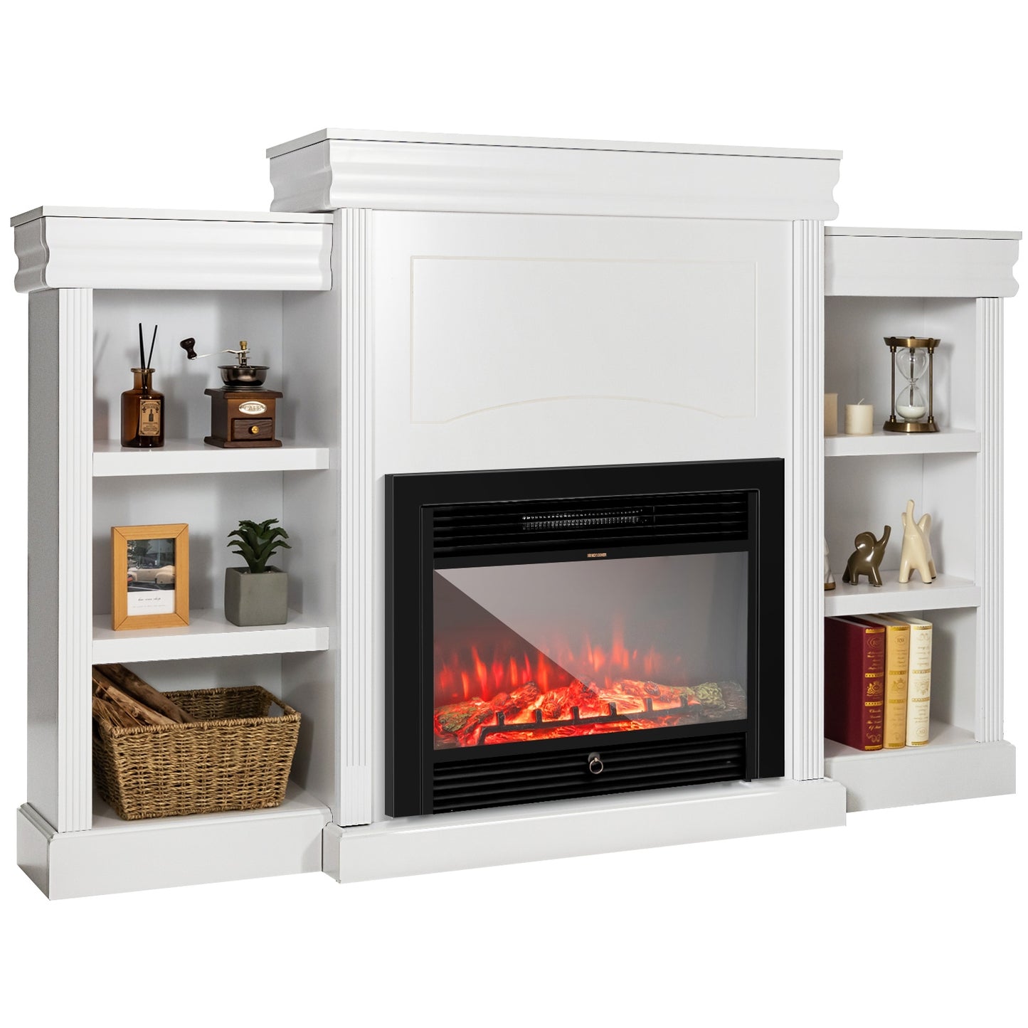 70 Inch Modern Fireplace Media Center With Bookcase, White Entertainment Centers & TV Stands at Gallery Canada