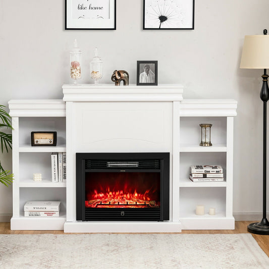 70 Inch Modern Fireplace Media Center With Bookcase, White Entertainment Centers & TV Stands White at Gallery Canada