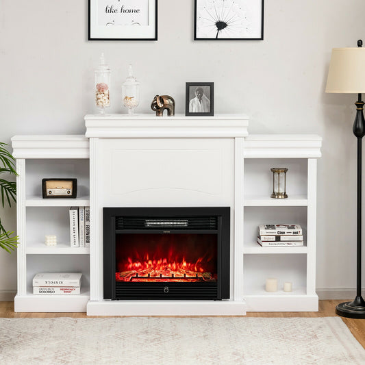 70 Inch Modern Fireplace Media Center With Bookcase, White Entertainment Centers & TV Stands White at Gallery Canada