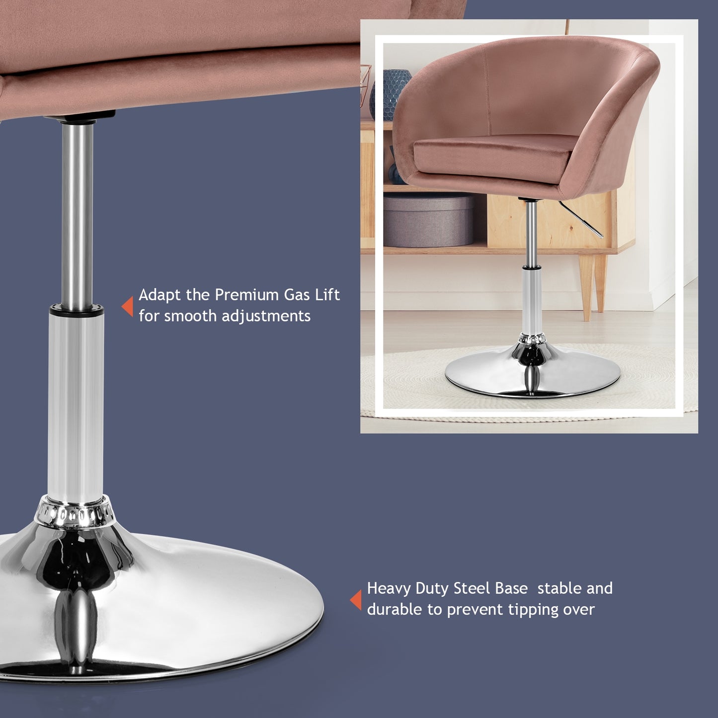 360 Degree Swivel Makeup Stool Accent Chair with Round Back and Metal Base, Pink Accent Chairs at Gallery Canada