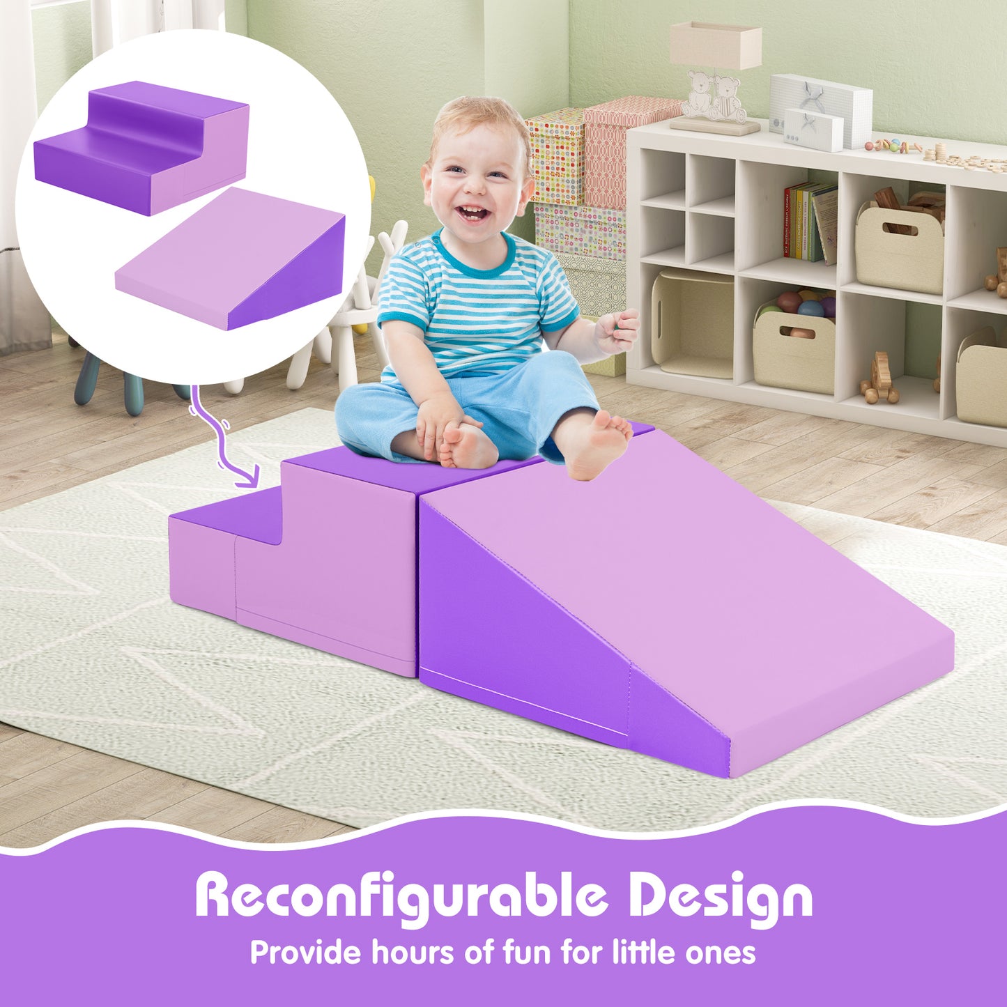 2-Piece Step And Slide Climber, Soft Play Set Foam Blocks, Purple Climbers & Slides at Gallery Canada