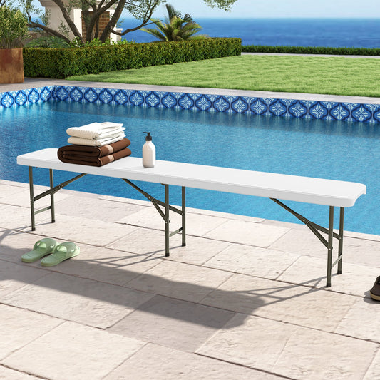 6 Feet Plastic Folding Bench With Handle, Lock, White Camping Furniture White at Gallery Canada