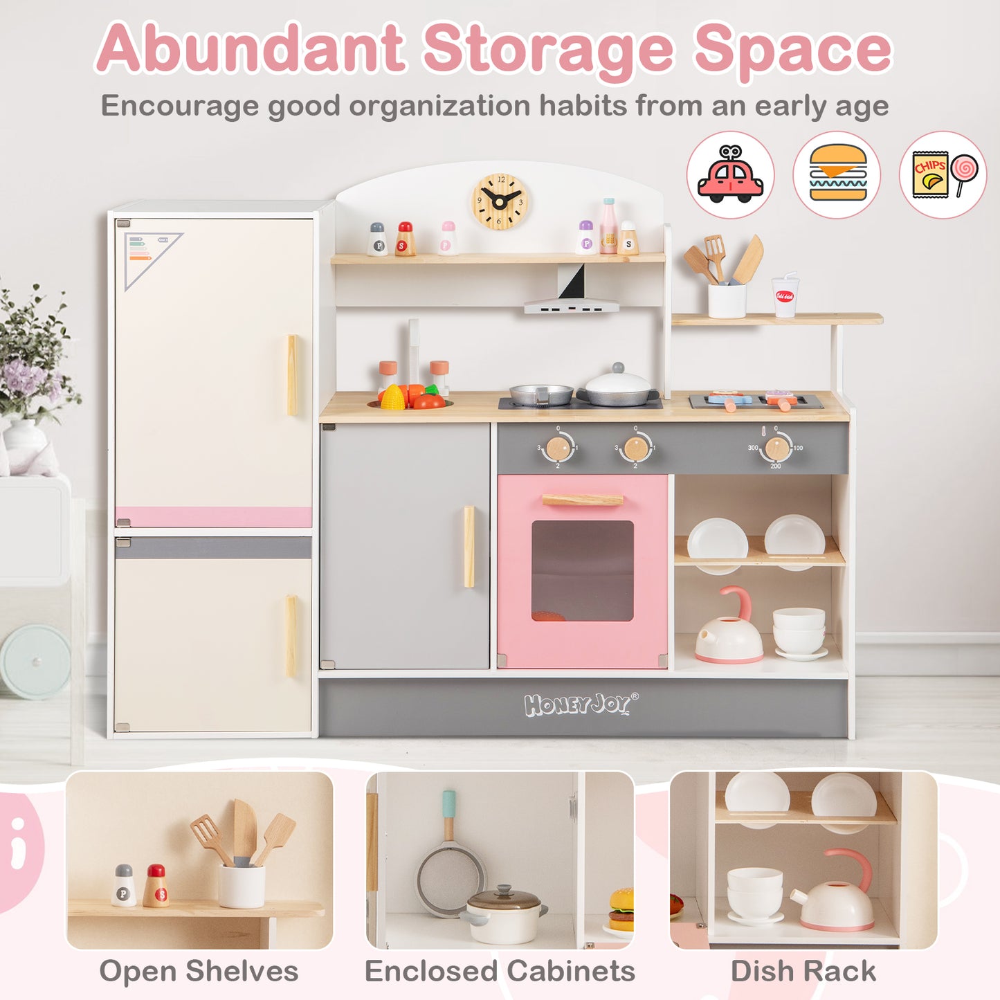 Ensemble de Cuisine de Jeu pour Enfants Avec Hotte Réaliste et Réfrigérateur