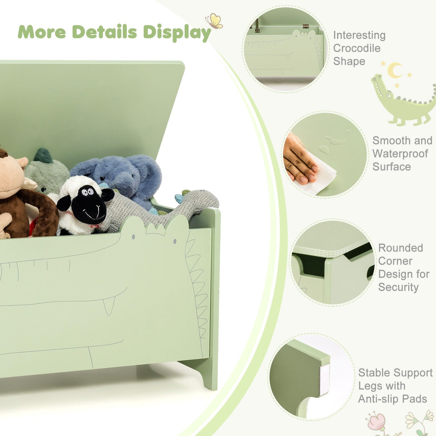 Wooden Kids Toy Box, Safety Hinge, Green Kids Storage at Gallery Canada