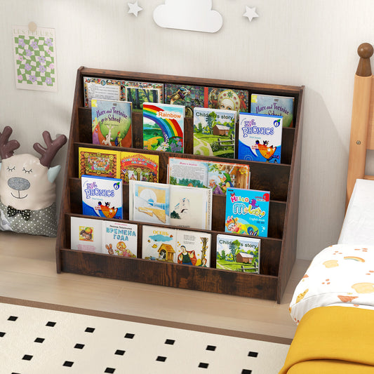 5-Tier Kids Bookshelf with Deep Compartments and Stable Baby Book Case, Rustic Brown Kids Storage Rustic Brown at Gallery Canada