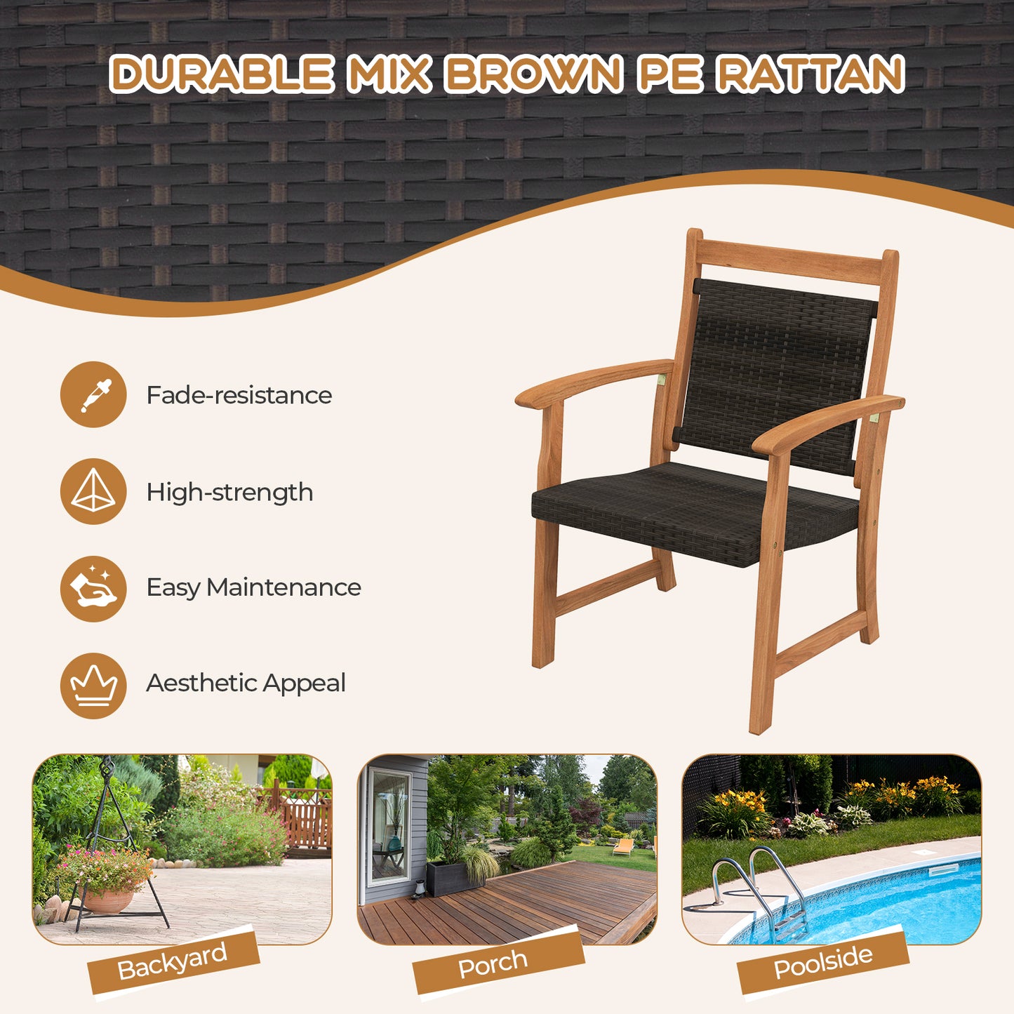 3-Piece Rattan Bistro Set, Acacia Wood Frame, Brown Patio Conversation Sets at Gallery Canada