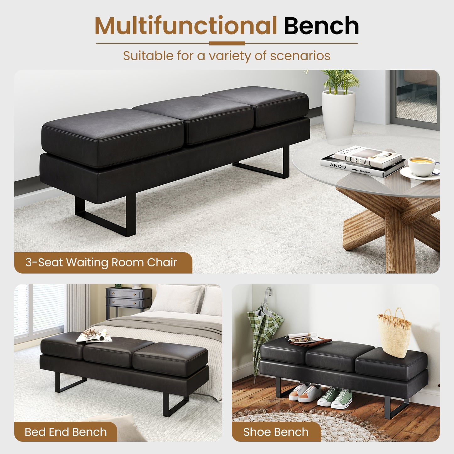 Metal Frame Waiting Room Bench, Black Shoe Racks & Storage Benches at Gallery Canada