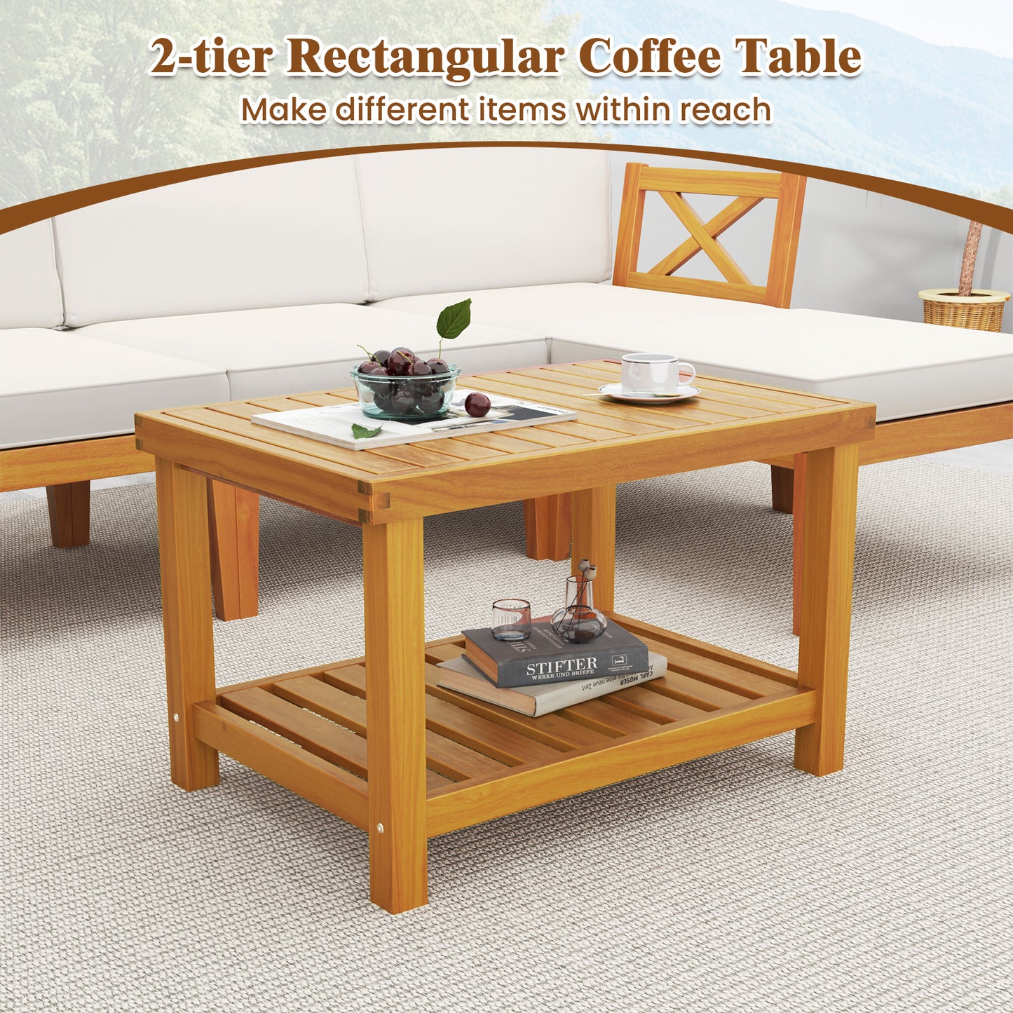 Acacia Wood Patio Furniture Set, 5 Pieces, 2-Tier Coffee Table, White Patio Conversation Sets at Gallery Canada