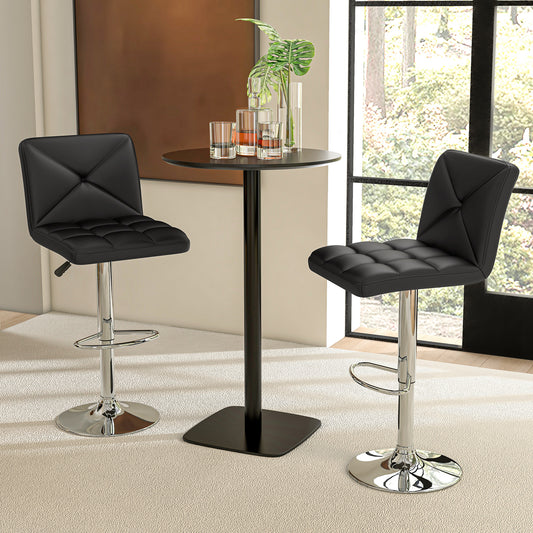 PU Leather Upholstered Bar Stools Set of 2 with Back and Adjustable Height, Black Bar Stools Black at Gallery Canada
