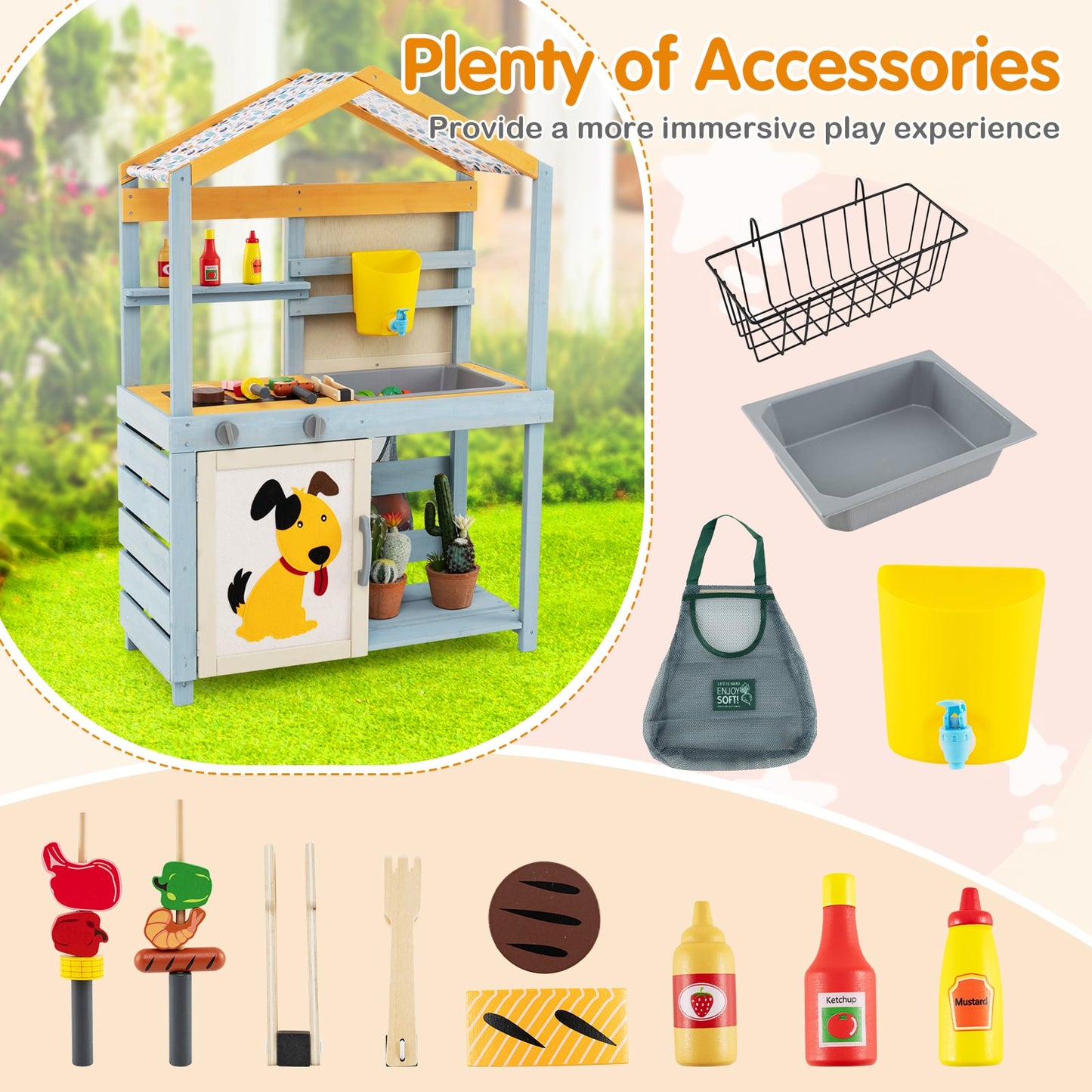 2 In 1 Wooden Mud Kitchen, Removable Water Box, Gray Play Kitchen Sets at Gallery Canada
