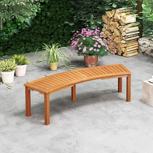 Curved Acacia Wood Fire Pit Bench, Slatted Seat, 1 Piece, Natural Outdoor Benches Natural at Gallery Canada