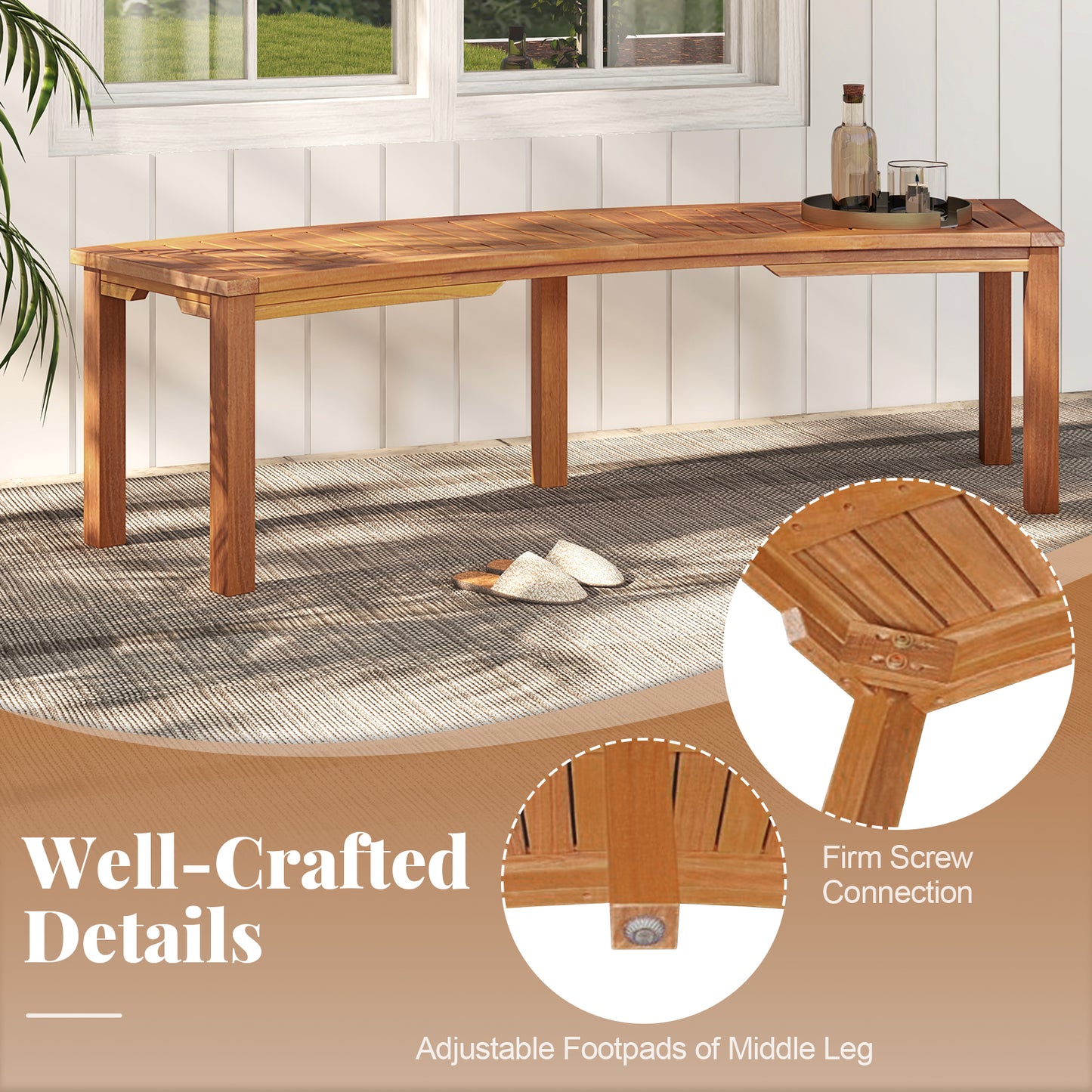 Outdoor Curved Acacia Wood Fire Pit Bench with Slatted Seat-Set of 2, Natural Outdoor Benches at Gallery Canada