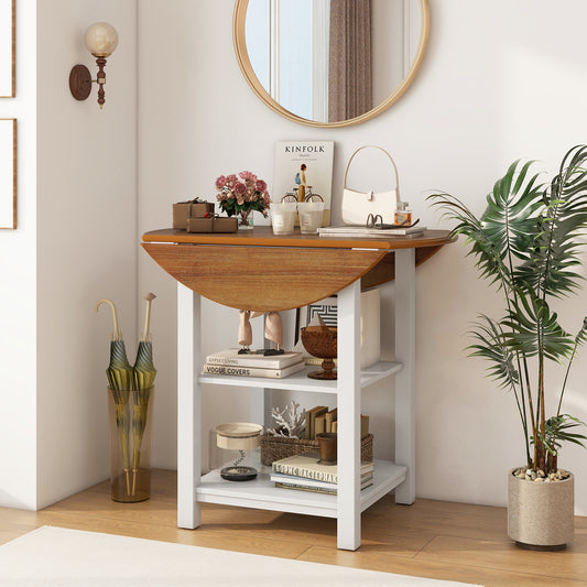 Folding Round Drop Leaf Dining Table With 2 Shelves, White Dining Tables White at Gallery Canada