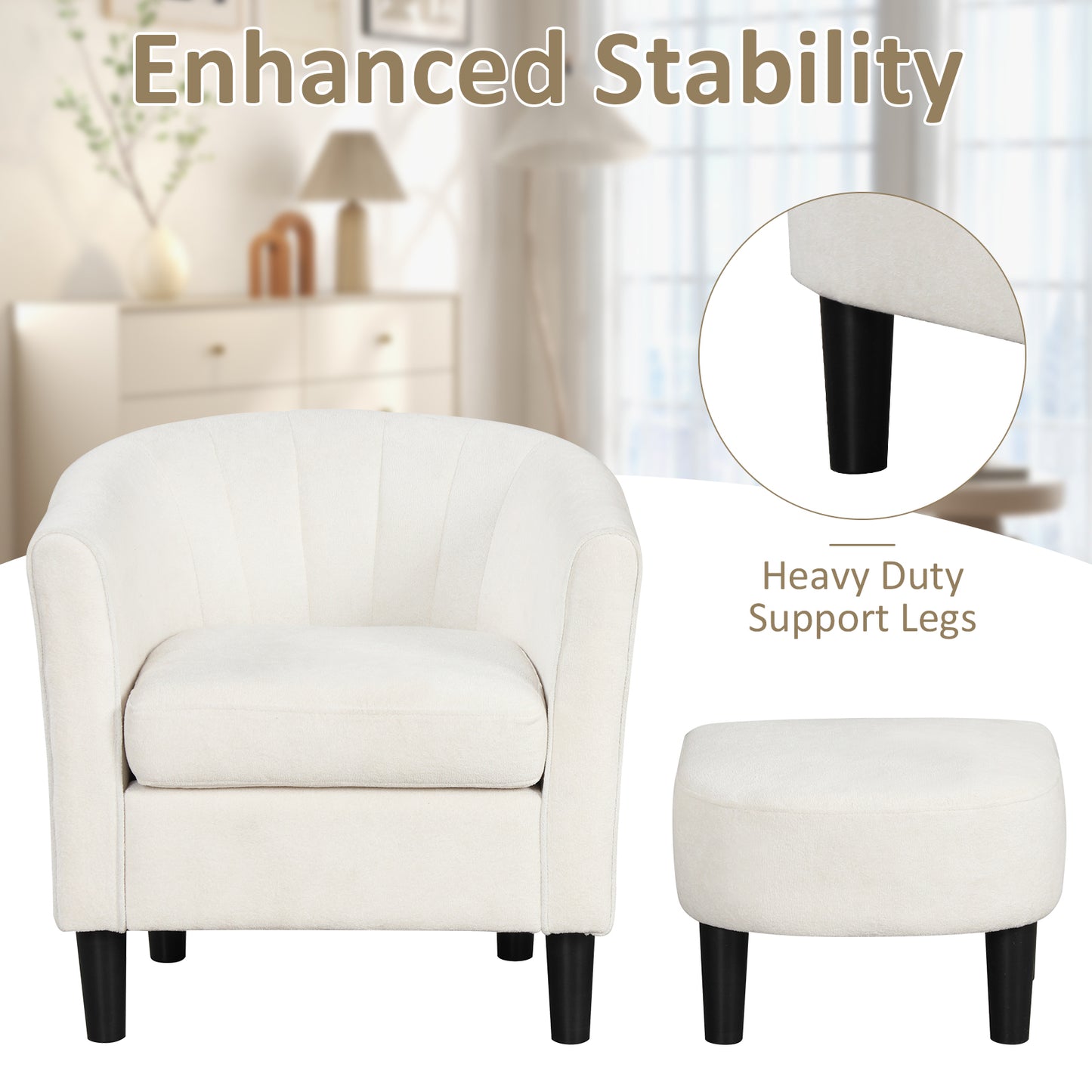 Teddy Velvet Club Barrel Chair With Ottoman, Beige Ottomans at Gallery Canada