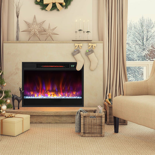 23 Inch 1500W Recessed Electric Fireplace Insert, Remote Control, Black Fireplaces Black at Gallery Canada