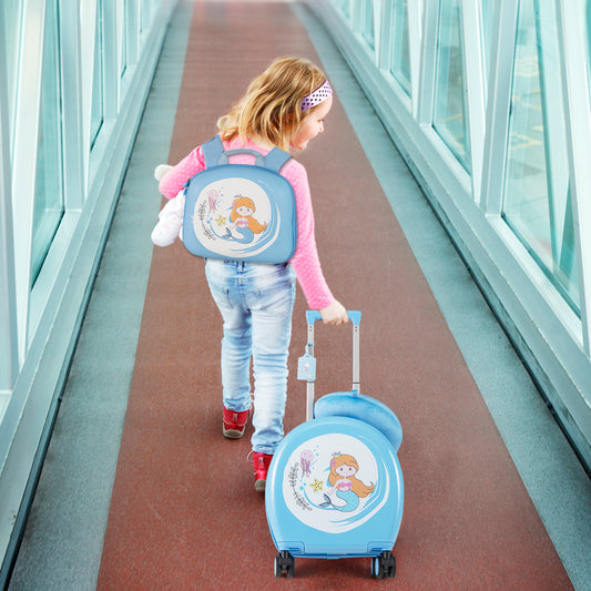 Kids Luggage Set, 14 Inches Hardside Spinner, 10 Inches Backpack, Blue Kids Luggage Blue at Gallery Canada