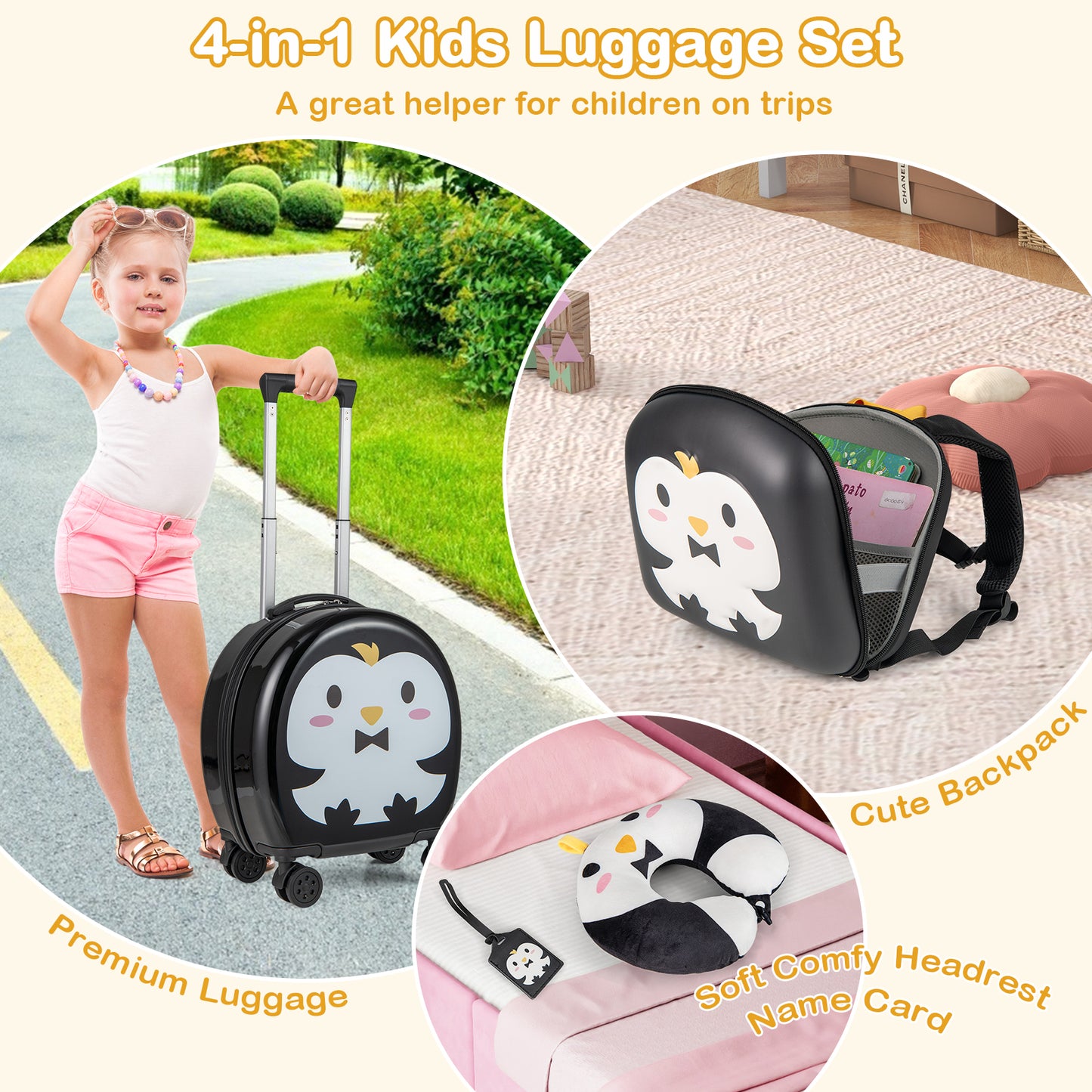 Kids Luggage Set, 14 Inches Hardside Spinner, 10 Inches Backpack, Black Kids Luggage at Gallery Canada