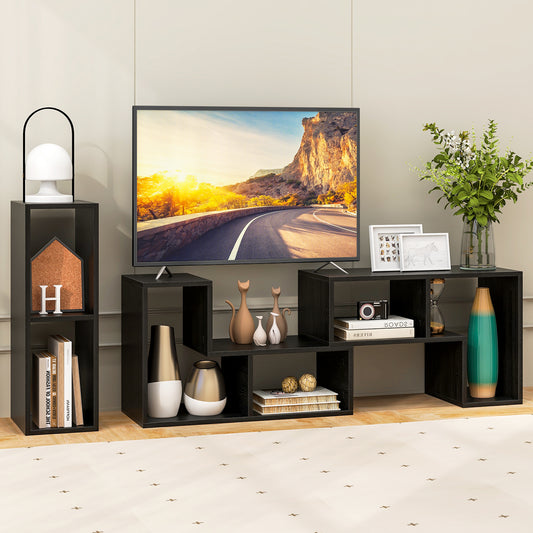 Adjustable TV Stand For 65 Inch TVs, Mixed, Black Wood Grain, Black Entertainment Centers & TV Stands Black Wood Grain at Gallery Canada