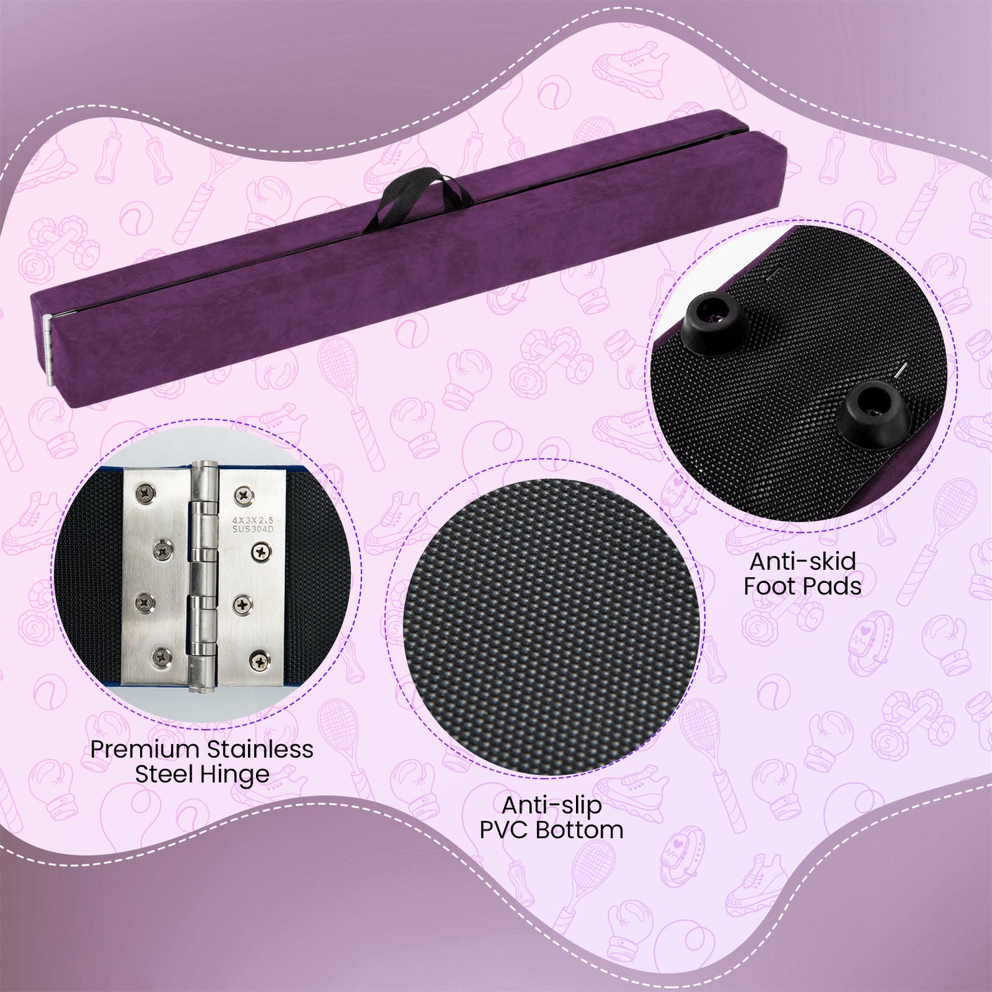 Folding Balance Beam with Solid Wood Base and Anti-slip Bottom, Purple Toy Sports at Gallery Canada