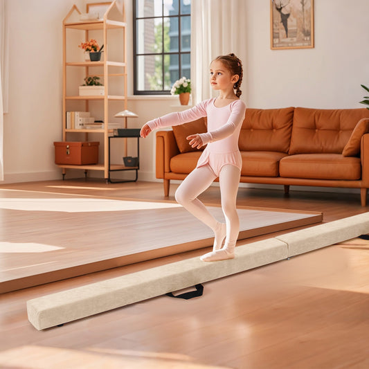 Folding Balance Beam, Solid Wood Base, Anti-Slip Bottom, Beige