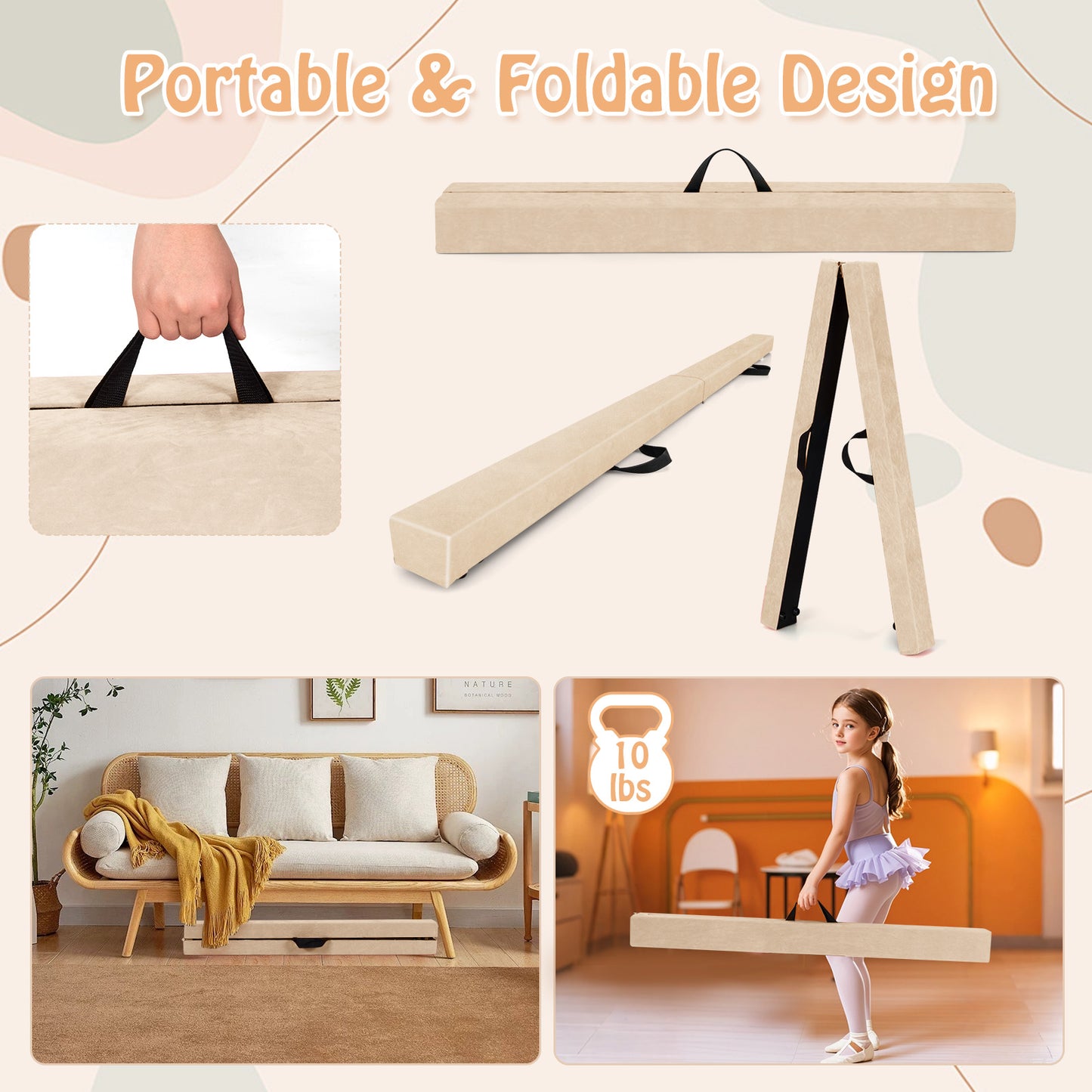 Folding Balance Beam, Solid Wood Base, Anti-Slip Bottom, Beige Toy Sports at Gallery Canada