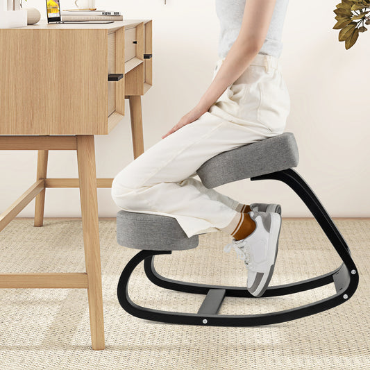Wooden Ergonomic Rocking Kneeling Backless Chair, Padded Cushion, Grey Kneeling Chiars Gray at Gallery Canada