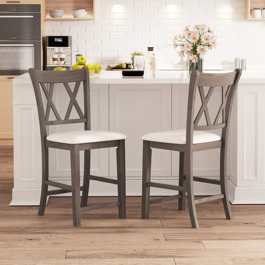 Set of 2 Bar Stools, Cross Back, Linen Fabric Seat, Beige Bar Stools Beige at Gallery Canada