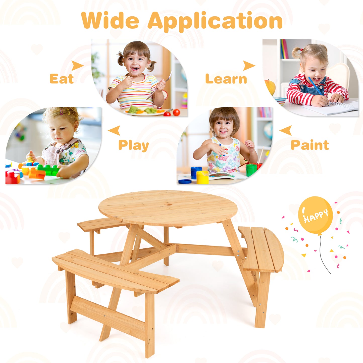 Kids Outdoor Wooden Picnic Table, Bench Set With Umbrella Hole, Natural Picnic Tables at Gallery Canada