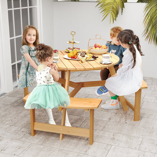 Kids Outdoor Wooden Picnic Table, Bench Set With Umbrella Hole, Natural Picnic Tables Natural at Gallery Canada