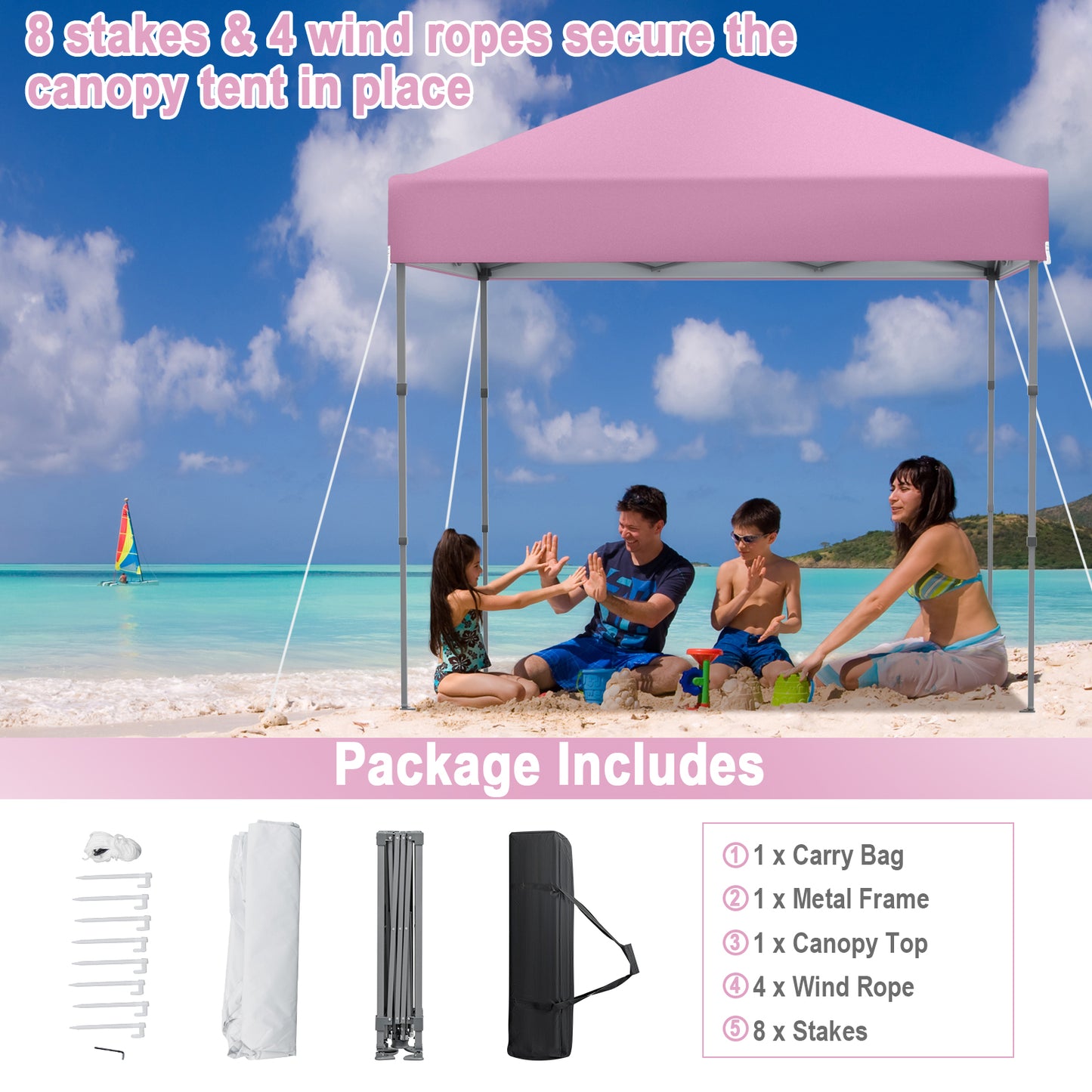 6.6 x 6.6 Feet Pop-Up Canopy Tent, UPF 50+ Sun Protection, Pink Canopies at Gallery Canada