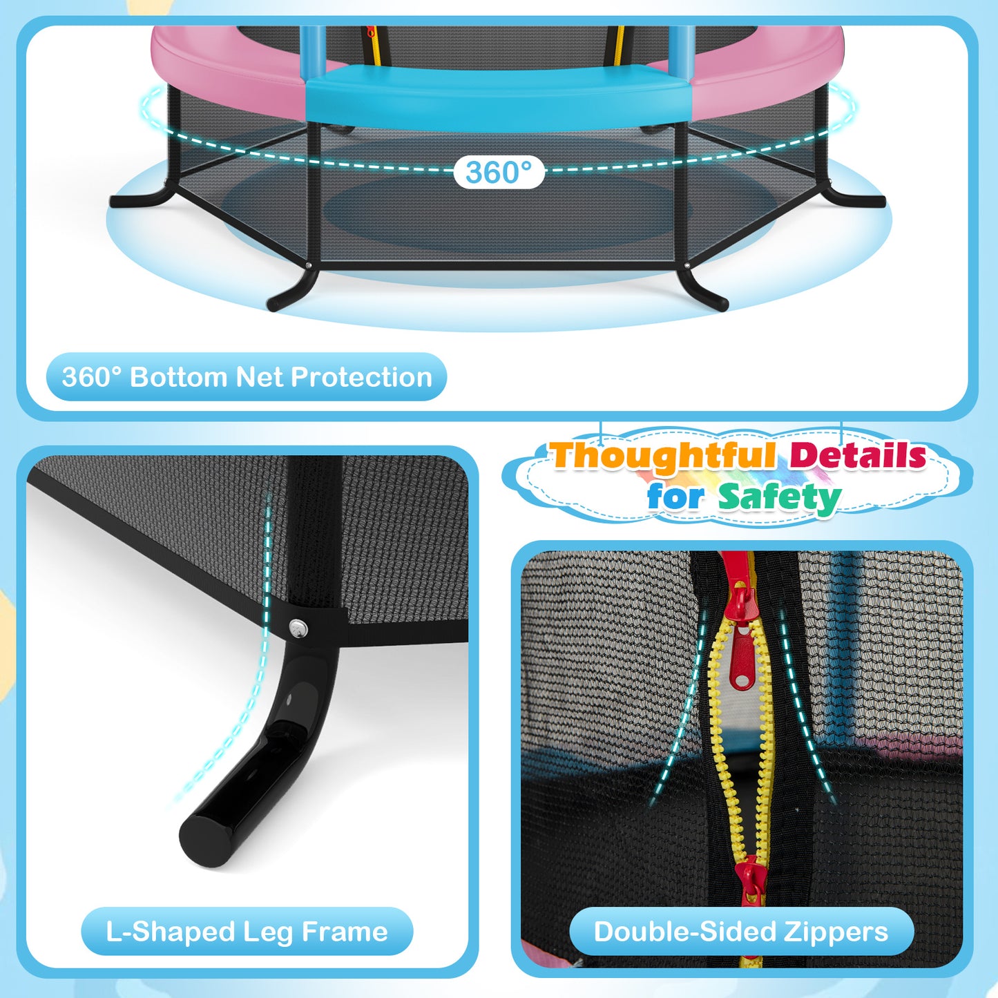 55 Inch Kids Trampoline With Enclosure Net, Pink Trampolines at Gallery Canada