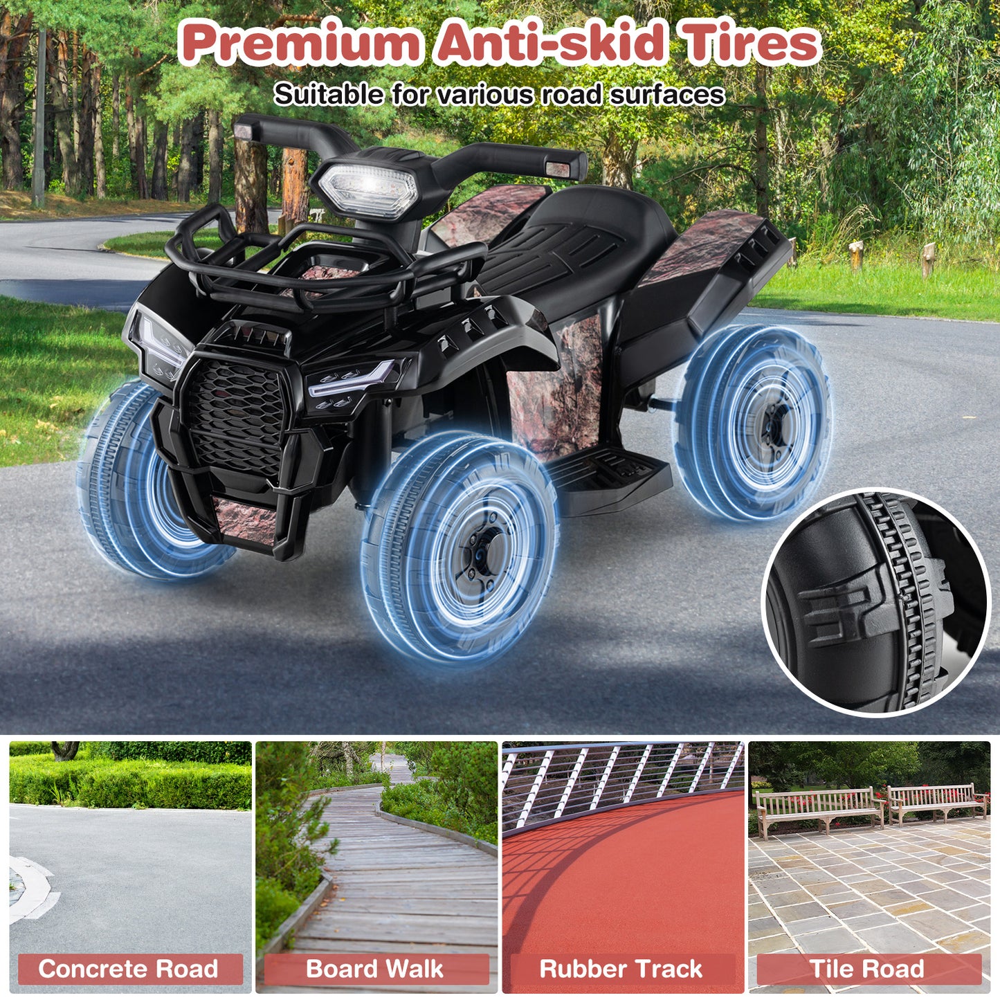 6V Kids ATV Quad Electric Ride On Car, LED Light, MP3, Solid Black Powered Ride On Toys at Gallery Canada