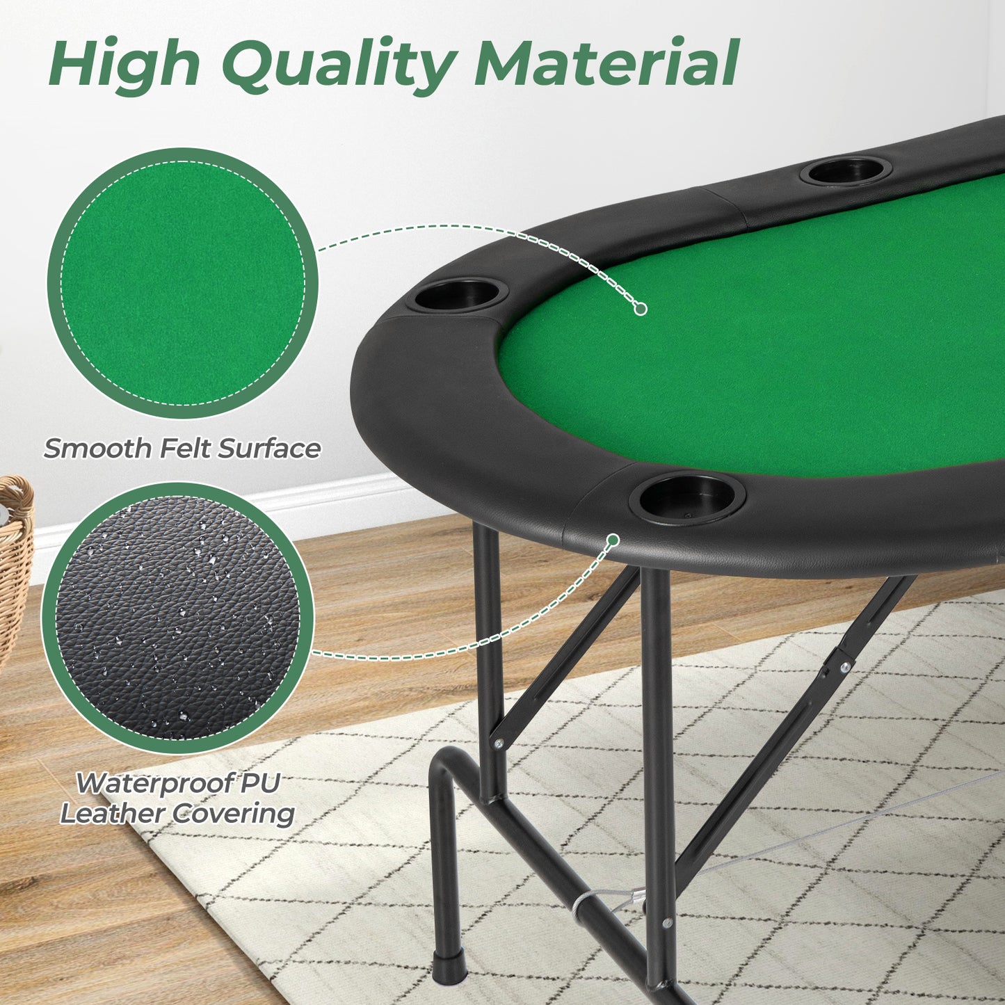 8 Player Texas Holdem Foldable Poker Table, Green Game Room at Gallery Canada