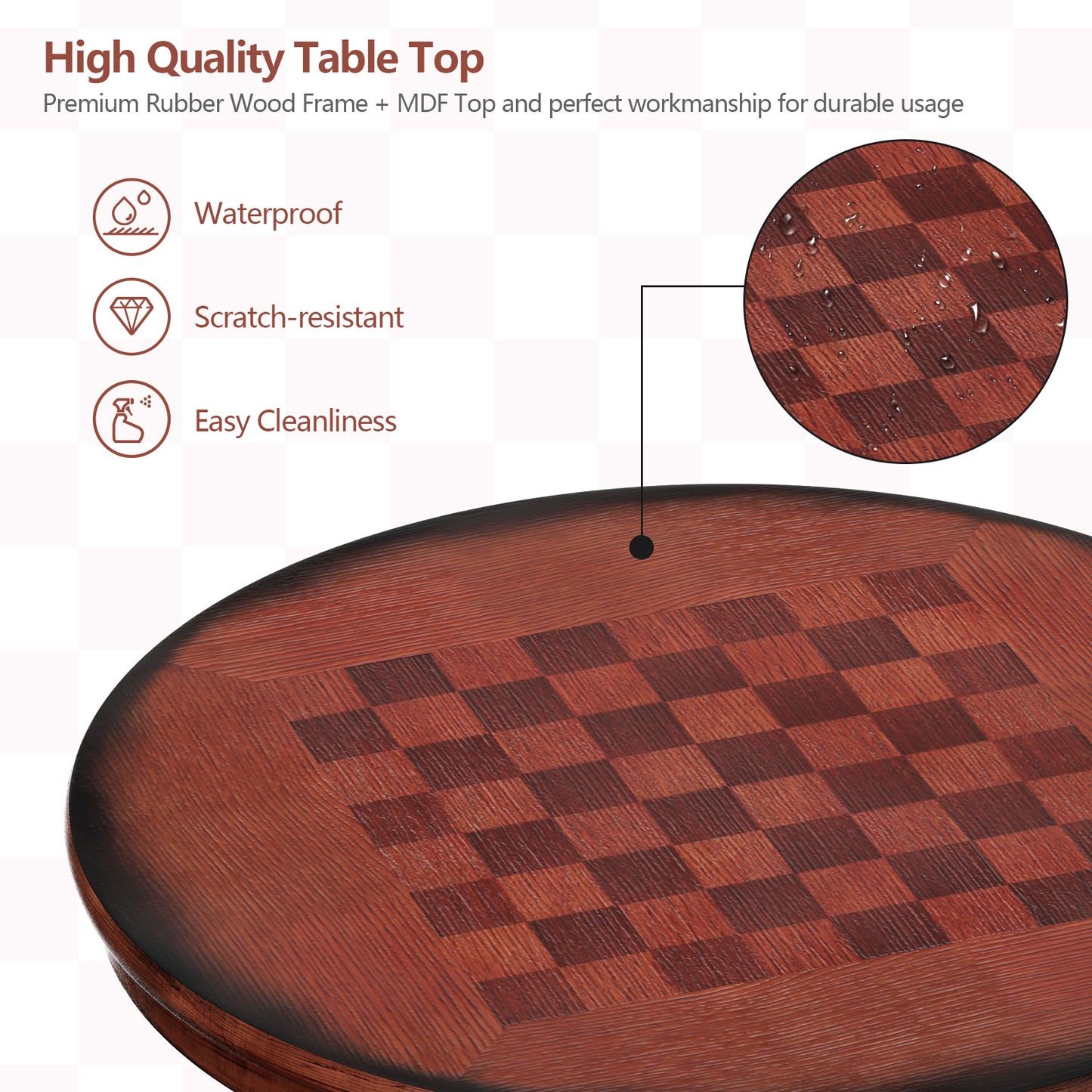 42 Inch Wooden Round Pub Table, Chessboard, Brown Bar Tables at Gallery Canada