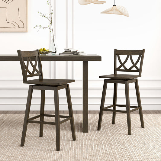 24/29 Inch Bar Stool Set of 2 Wooden Bar Chairs with Rubber Wood Frame-29 inches Bar Stools Set of 2 - 29 Inch at Gallery Canada