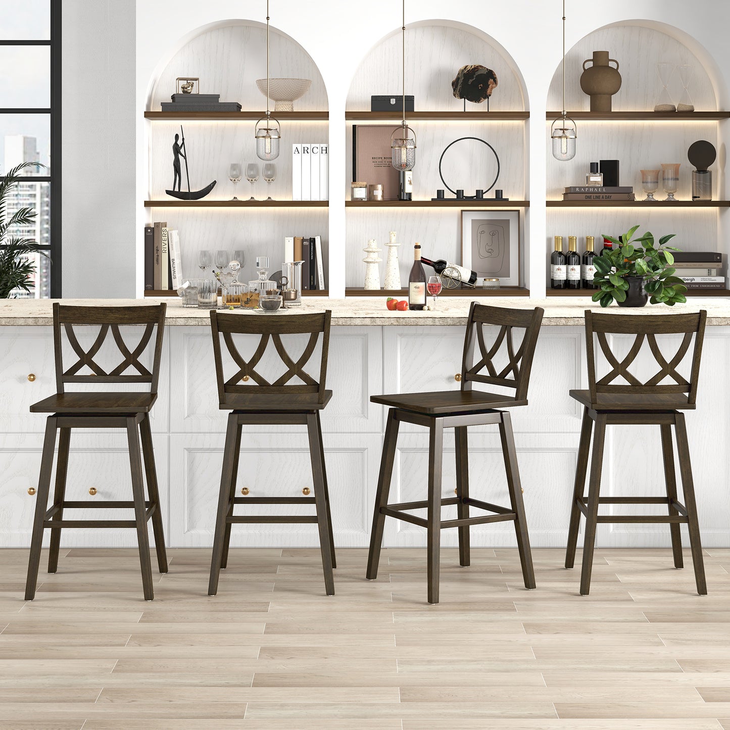 24/29 Inch Bar Stool Set of 2 Wooden Bar Chairs with Rubber Wood Frame-29 inches Bar Stools at Gallery Canada