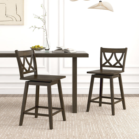 24/29 Inch Bar Stool Set of 2 Wooden Bar Chairs with Rubber Wood Frame-24 inches Bar Stools Set of 2 - 24 Inch at Gallery Canada