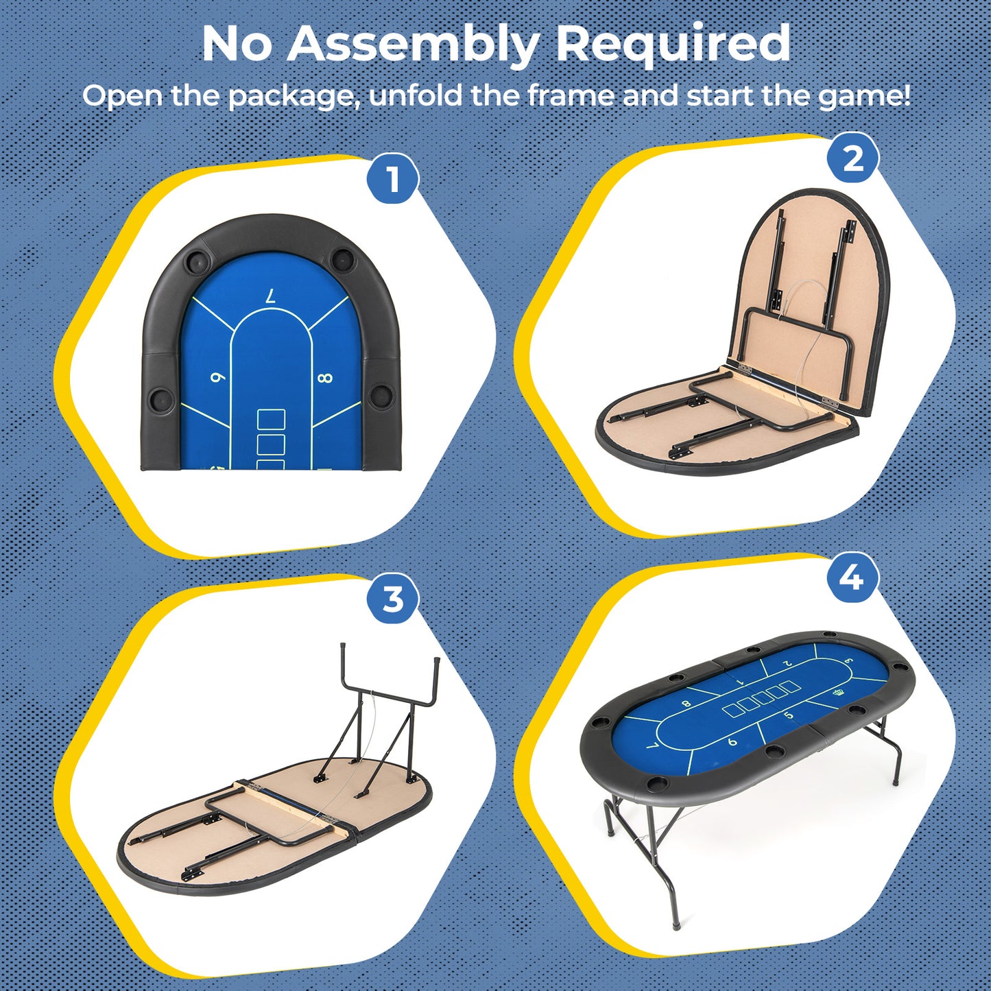 72 x 36 x 30.5 Inch Foldable Poker Table, 8 Cup Holders, Blue