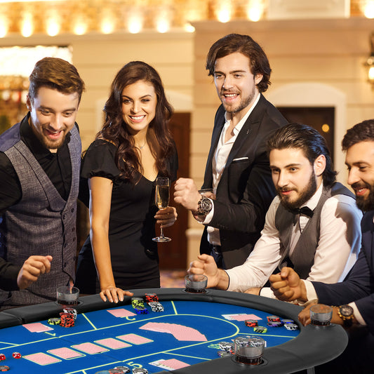 72 x 36 x 30.5 Inch Foldable Poker Table with 8 Cup Holders, Blue Game Room Blue at Gallery Canada