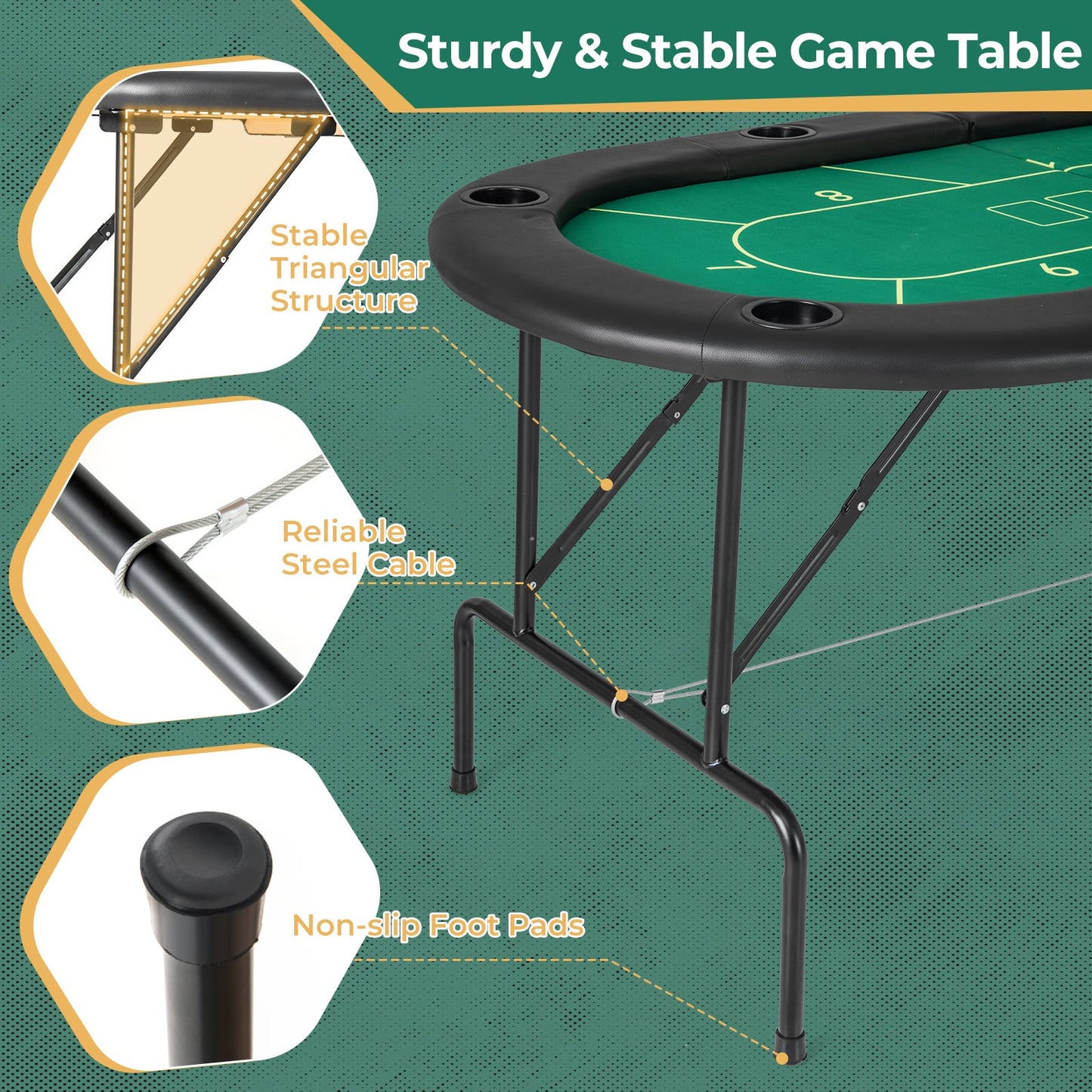 72 x 36 x 30.5 Inch Foldable Poker Table, 8 Cup Holders, Green Game Room at Gallery Canada