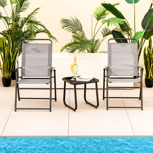 Outdoor Folding Sling Chairs, Set of 2, Gray Patio Dining Chairs Gray at Gallery Canada