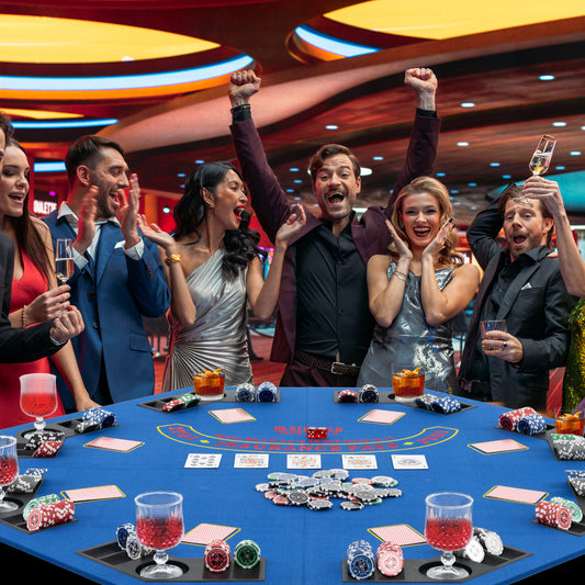 48 Inch 8-Player Foldable Poker Table Top with Carrying Bag and Cup Holders, Blue Game Room Blue at Gallery Canada