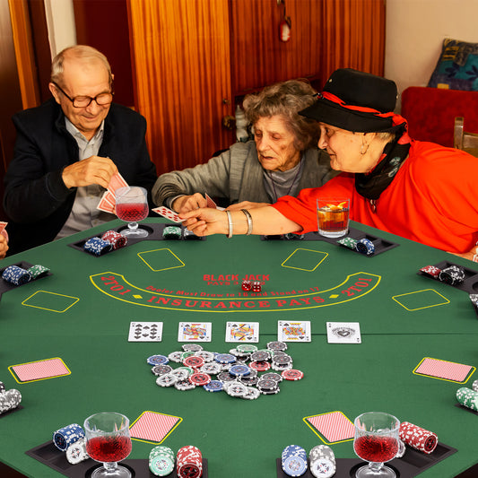 48 Inch 8-Player Foldable Poker Table Top with Carrying Bag and Cup Holders, Green Game Room Green at Gallery Canada