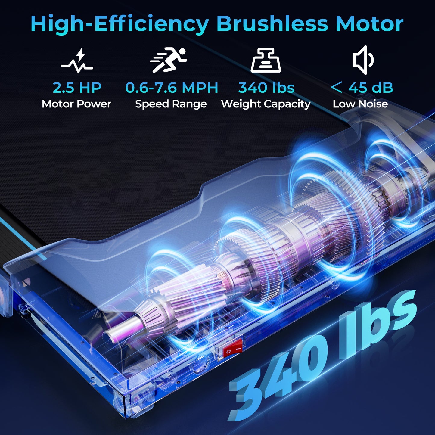 Tapis de course pliable avec télécommande, affichage LED, rouge