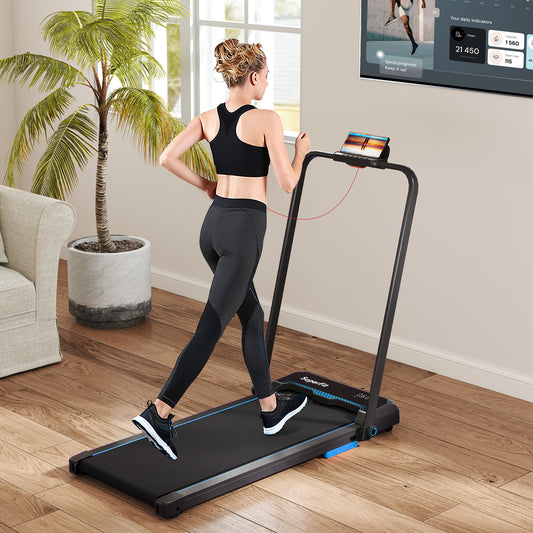 3 In 1 Folding Treadmill With Remote Control, LED Display, Blue Treadmills Blue at Gallery Canada